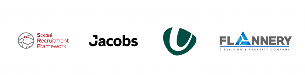 Social Recruitment Framework, Jacobs, United Utilities and Flannery logos