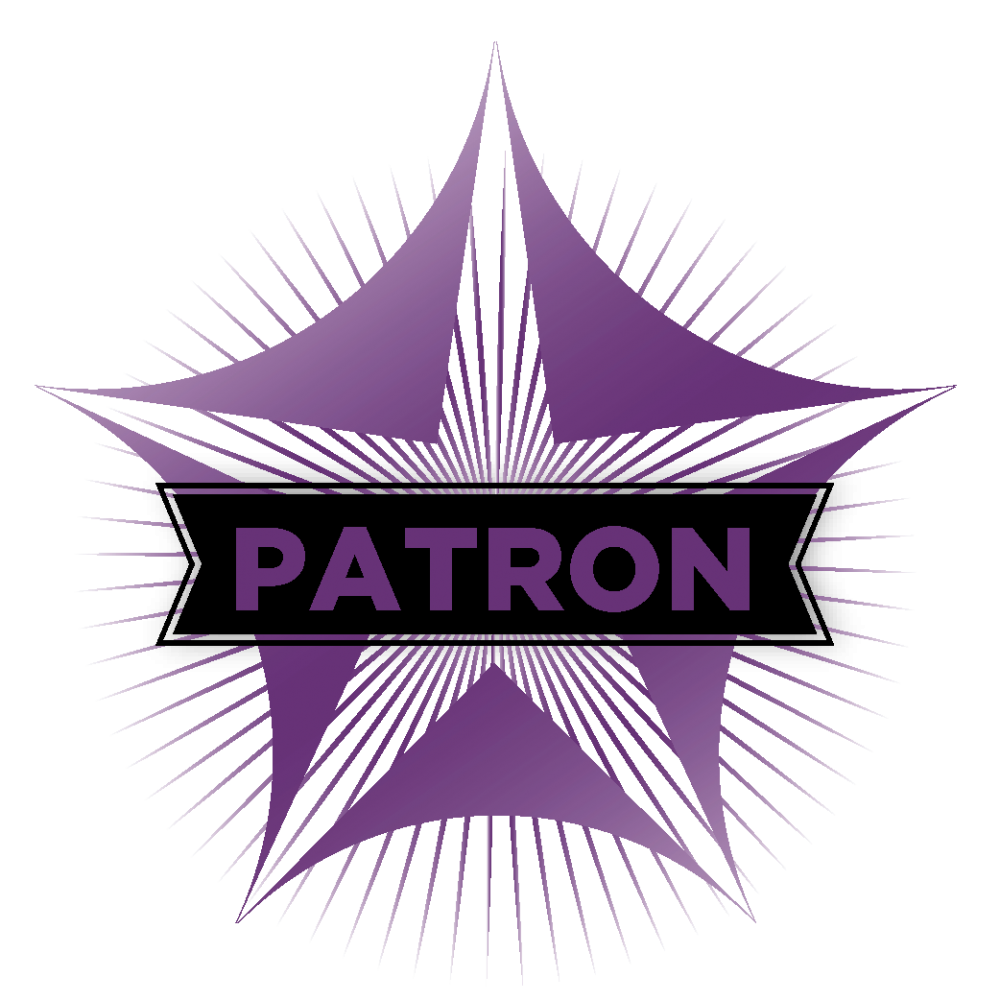 Graphic featuring the colour and design of the Patron SRAG Charter Mark, which is a purple a five pointed, star-like shape with the title PATRON in capital letters in the centre.