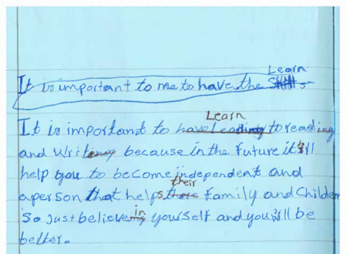 The writings from a prisoner who is learning to write